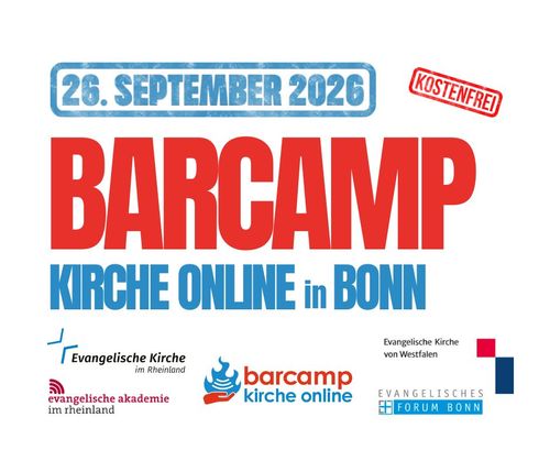Bewerbungsposter für das "Barcamp Kirche online" in Bonn am 26. September 2026