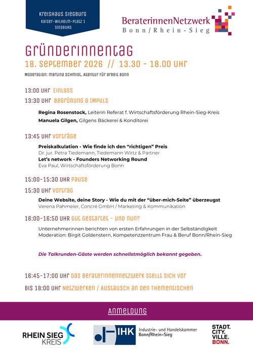 Ablaufplan des Gründerinnentags am 18. September 2026