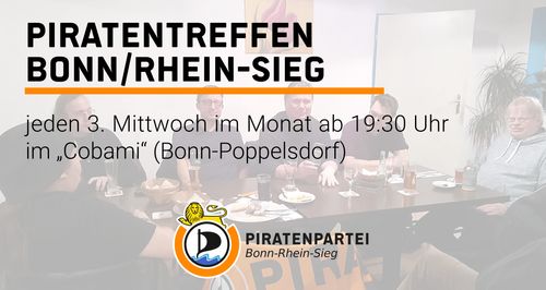 Piratentreffen Bonn-Rhein-Sieg – jeden 3. Mittwoch im Monat ab 19:30 Uhr im „Cobami“ (Bonn-Poppelsdorf)